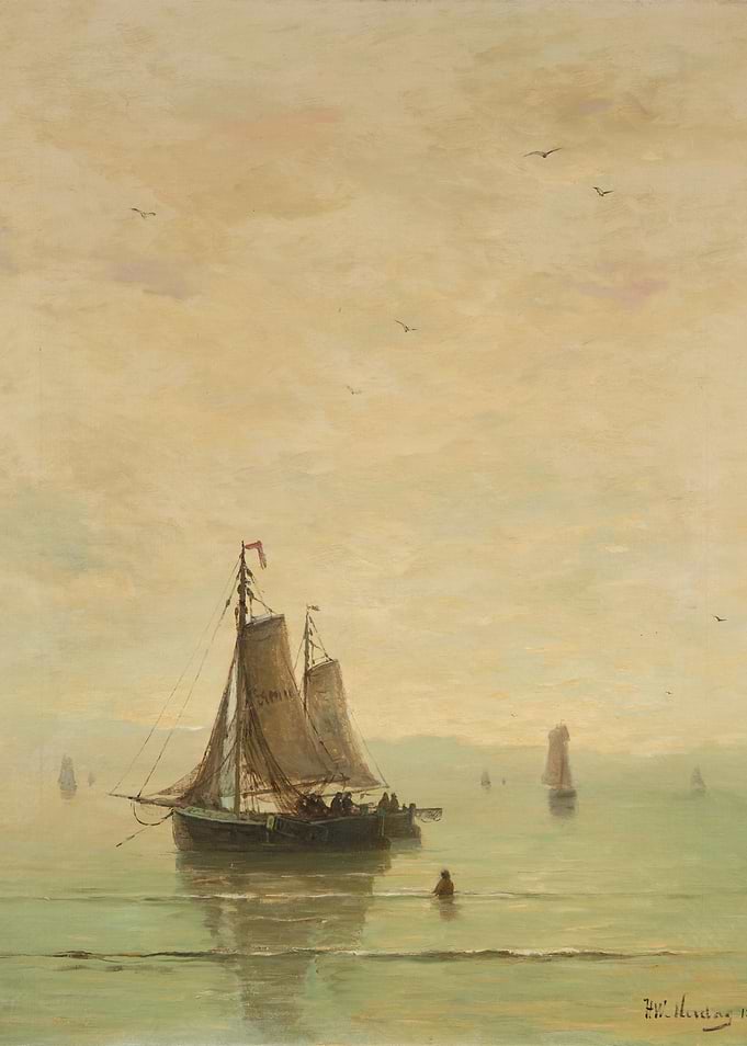 Sailing boats on a misty sea