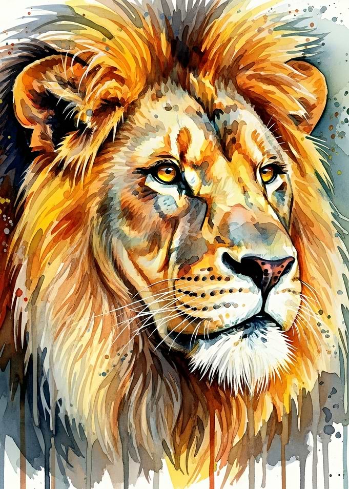 Watercolor Lion Portrait