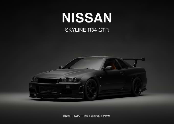 black Nissan Skyline R34 GTR poster