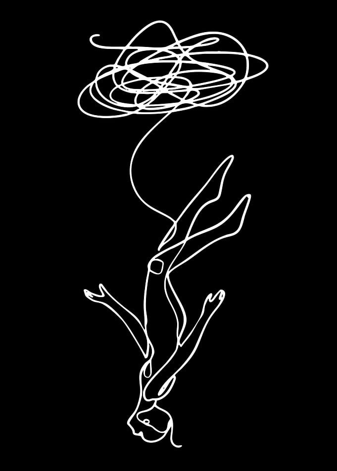 Falling Figure with Abstract Cloud