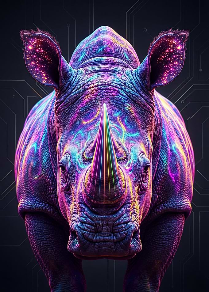Cyberpunk Neon Rhino