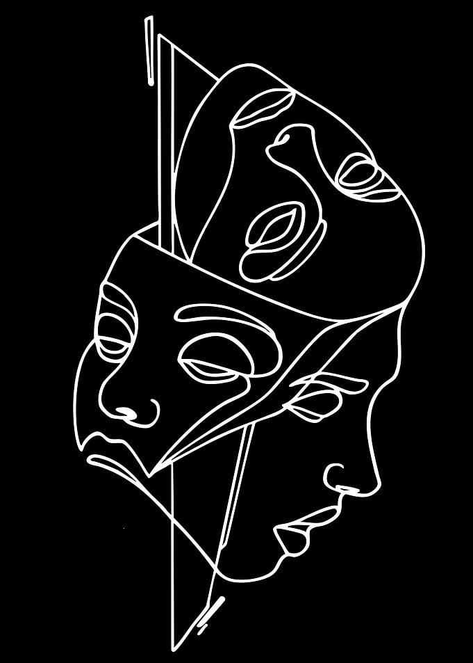 Abstract Faces Line Art