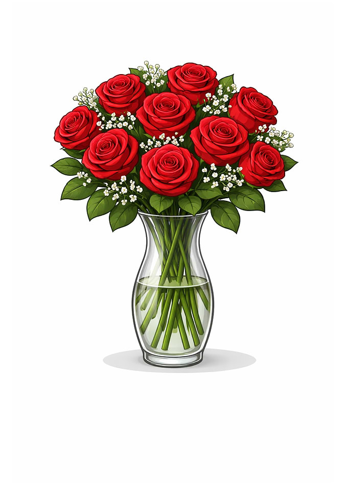 Bouquet of Red Roses in a Vase