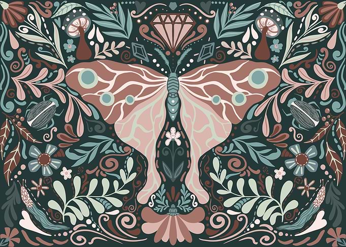 Moth and Floral Pattern