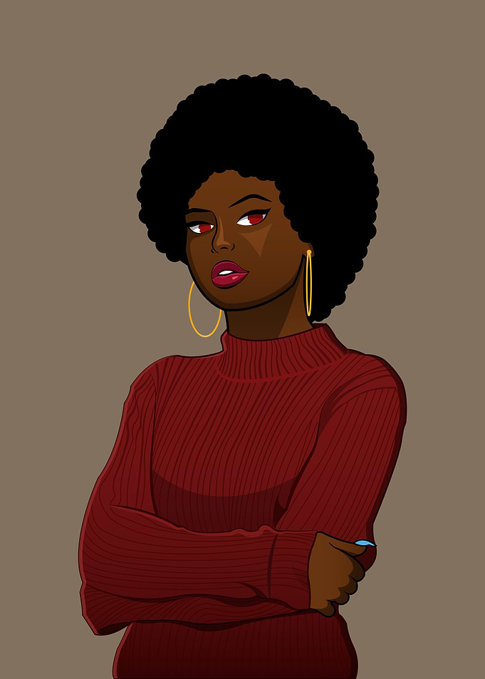 Afro Woman in Red Sweater