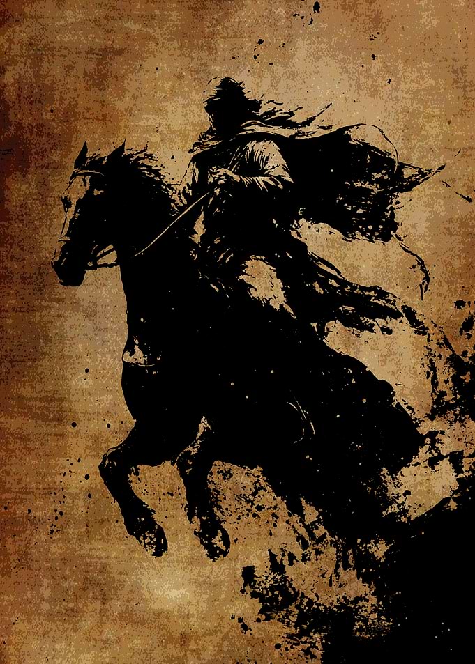 Dark Rider on a Galloping Horse