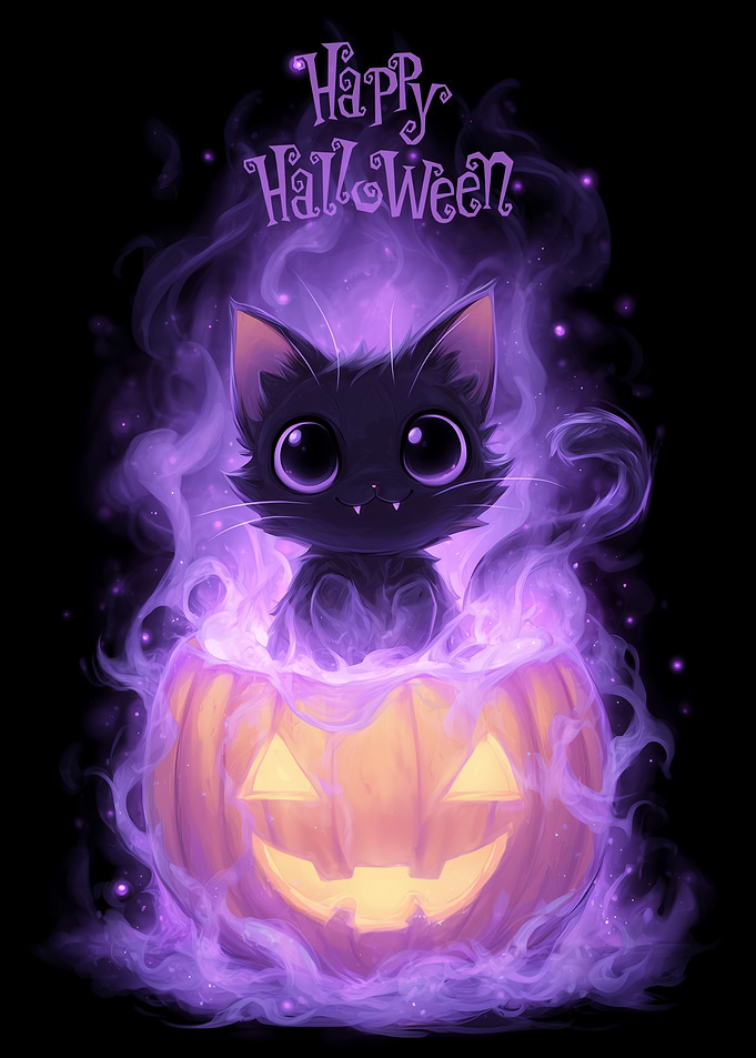 Cute Halloween Cat in Pumpkin