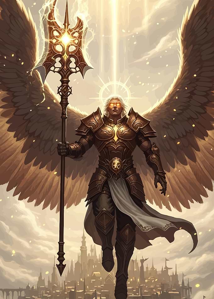 Angelic Warrior Overlooking City