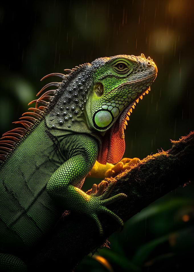 Green Iguana in Rain