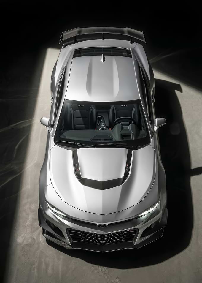 silver Chevrolet Camaro ZL1 1LE top view