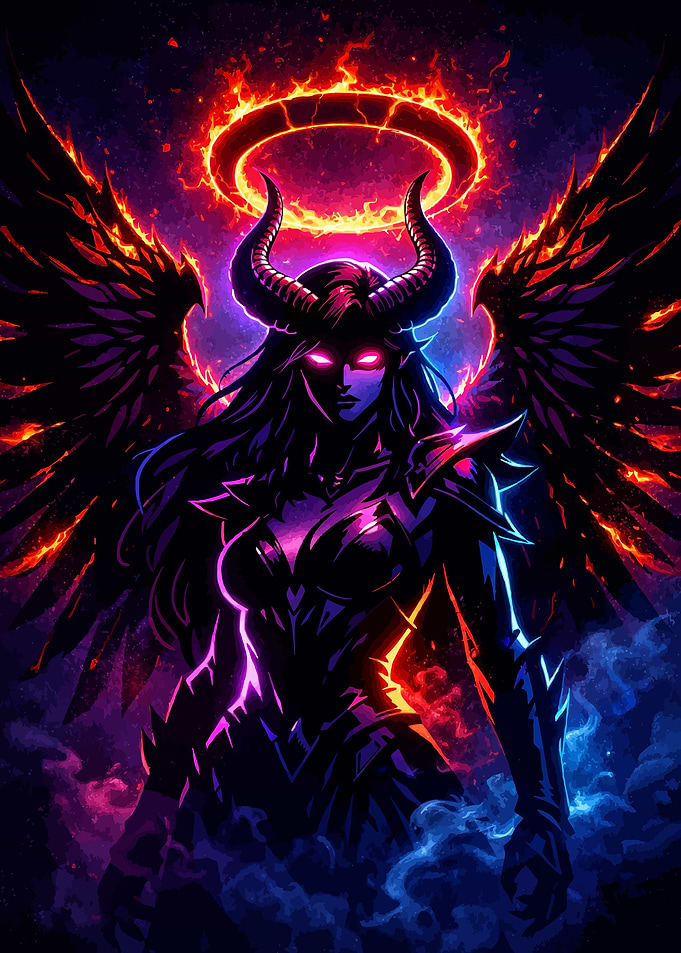 Demonic Angel with Fiery Halo