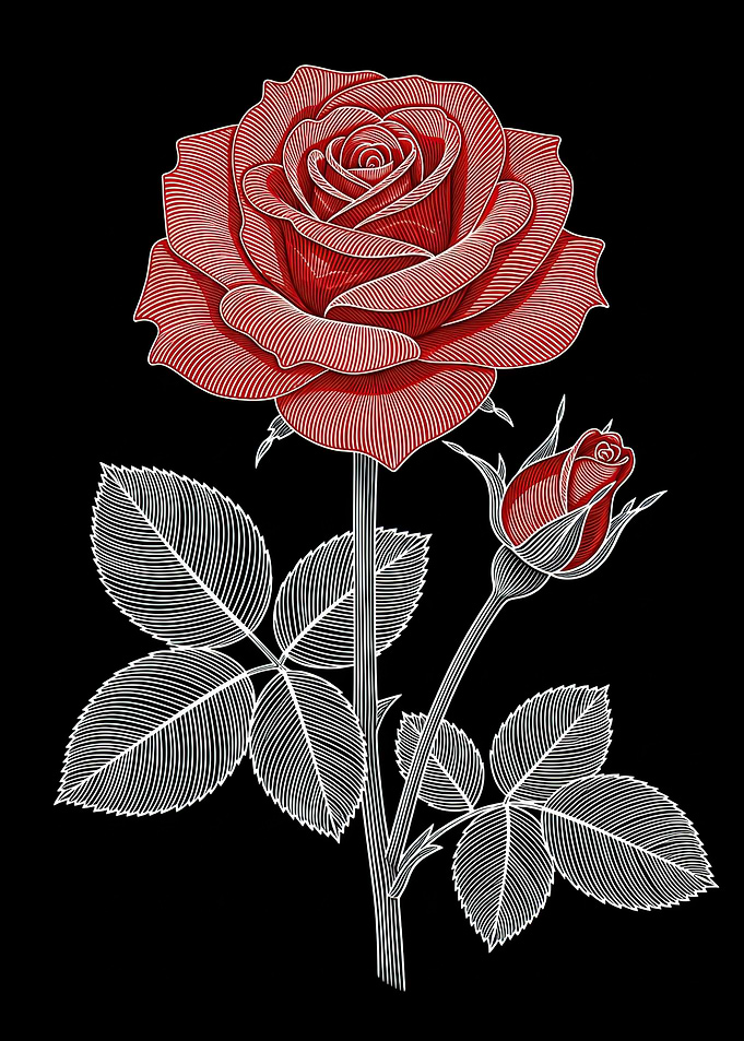 Red Rose and Bud Illustration