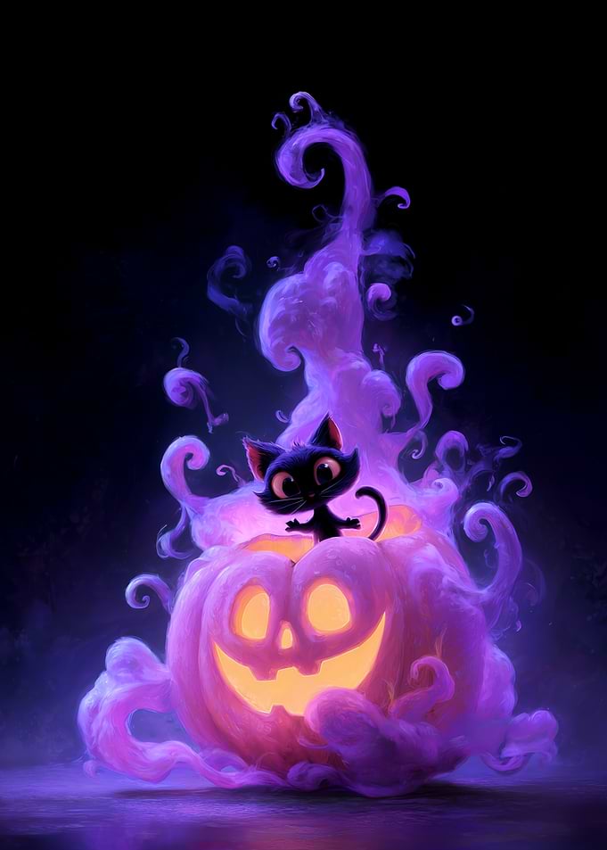 Cute Black Cat on a Spooky Pumpkin