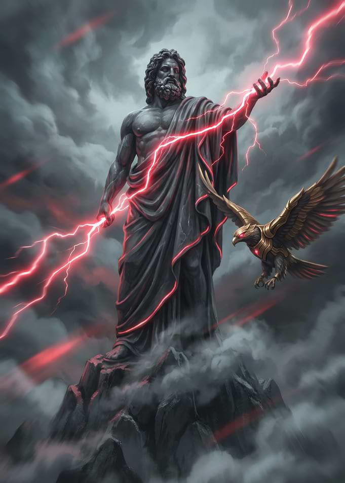 Zeus and Eagle with Lightning