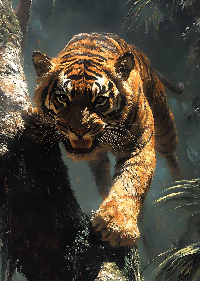 Tiger climbing a tree