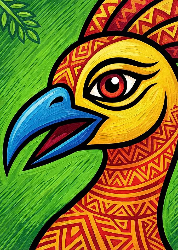 Colorful Tribal Bird Portrait