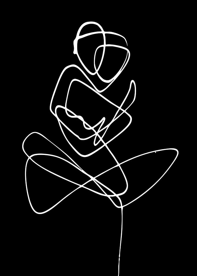 Abstract figure in white line art