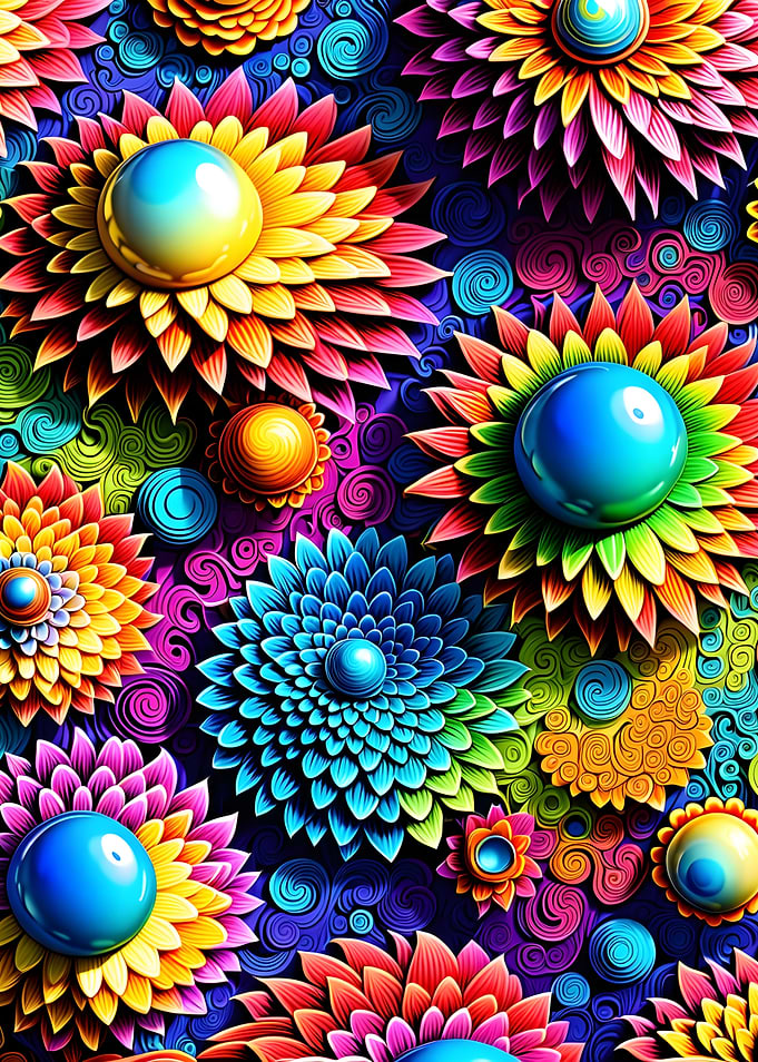 Vibrant 3d colorful different Floral Pattern