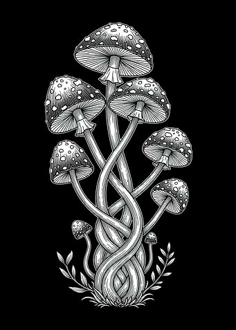 Entwined Mushrooms with Speckled Caps