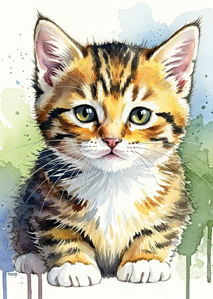 Watercolor Kitten Portrait