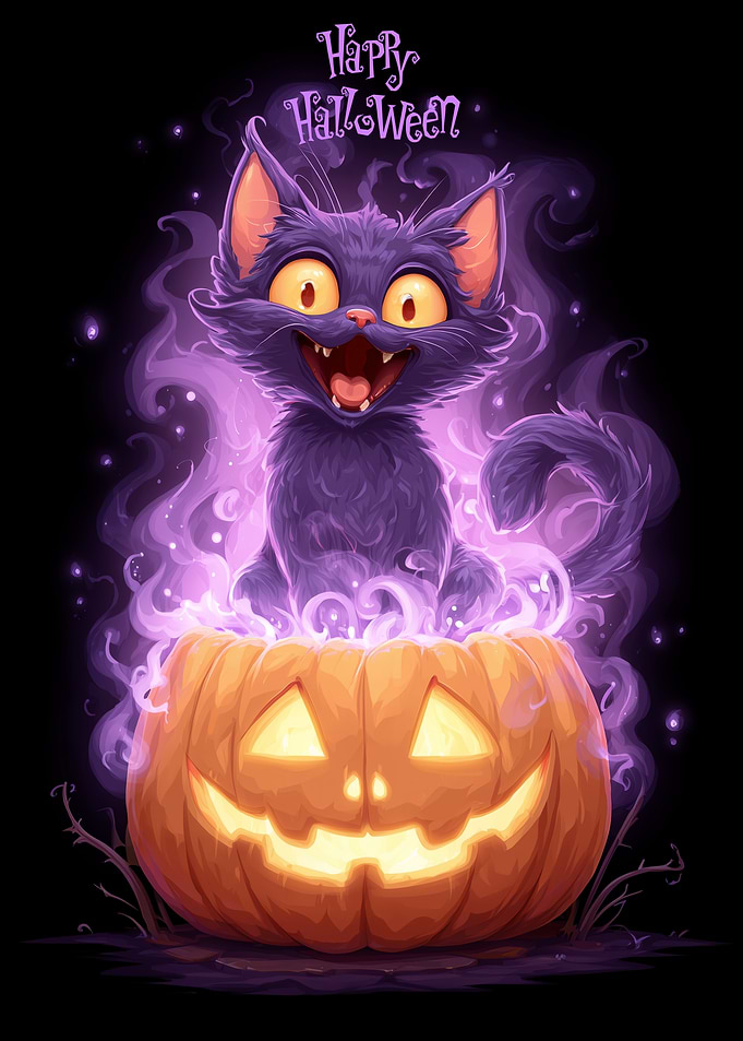 Halloween Cat in Pumpkin