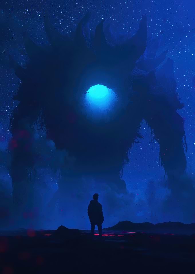 Giant Monster and Lone Figure