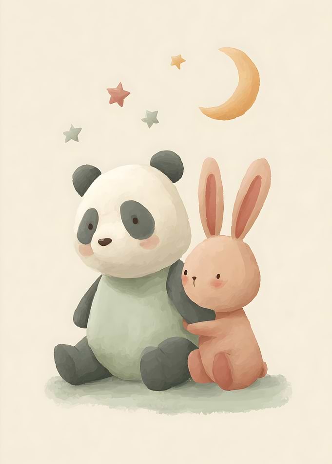 Panda and Bunny with Moon and Stars