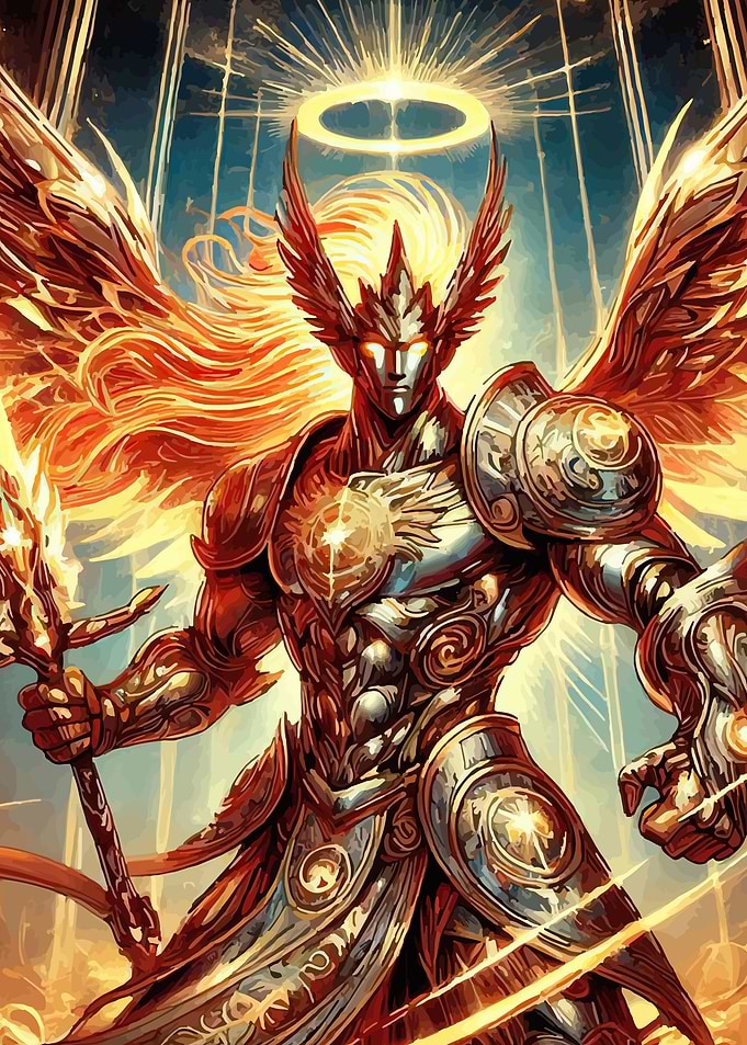 Fiery Angel Warrior with Halo