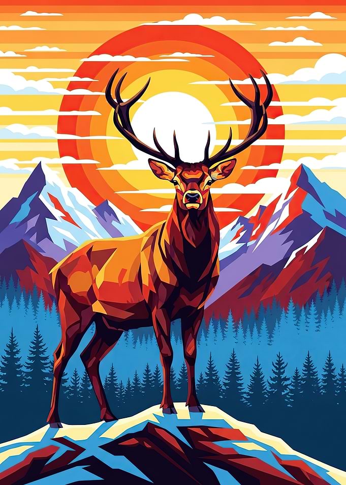 Majestic Stag in Mountain Sunset