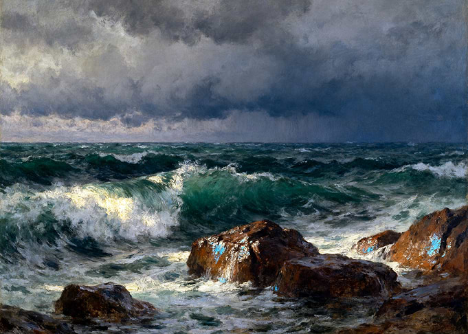 Stormy Sea Crashing on Rocks
