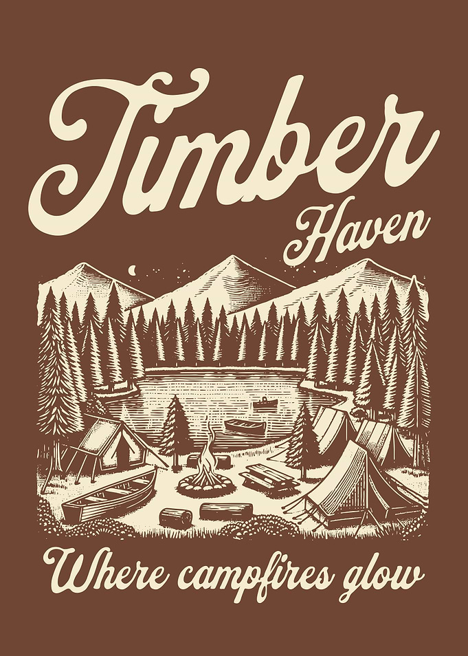 Camping Forest Poster Vintage Engraving Style Nature Landscape Wall Art Outdoor Adventure Decor