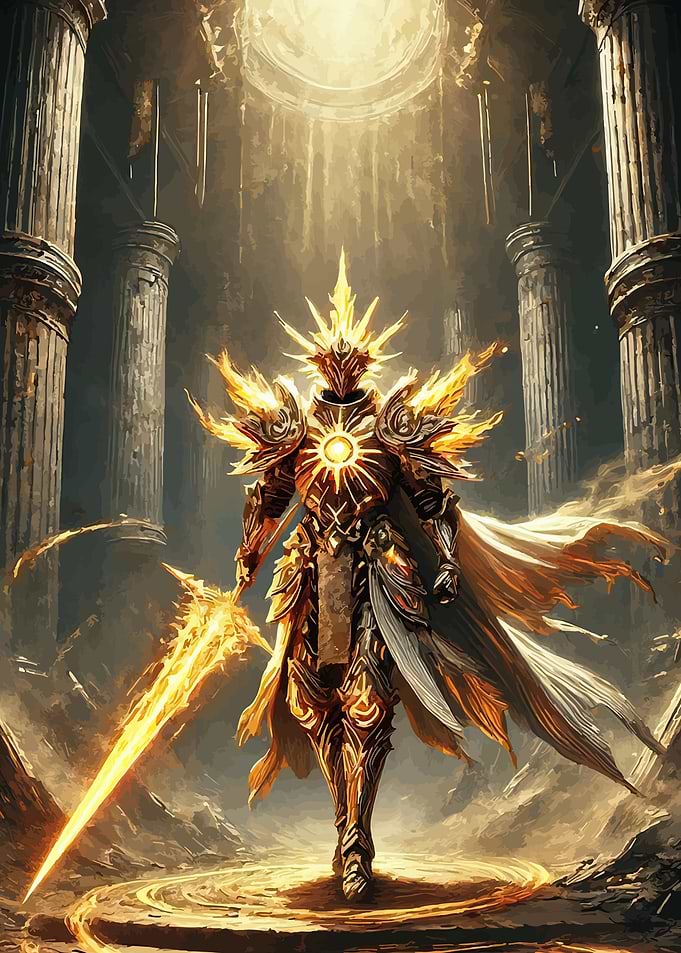 Golden Knight with Fiery Sword