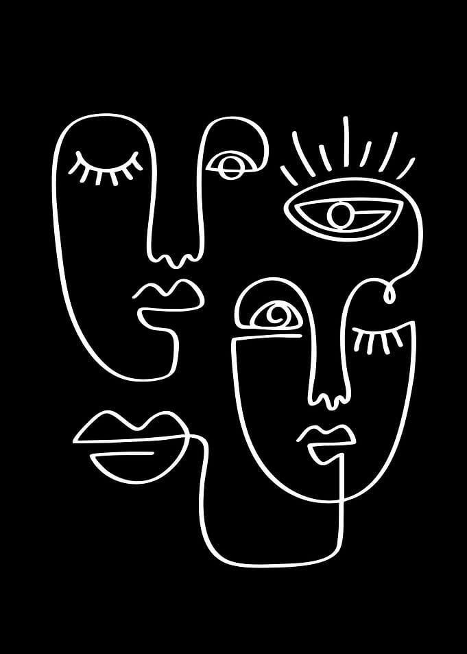 Abstract Faces Line Art