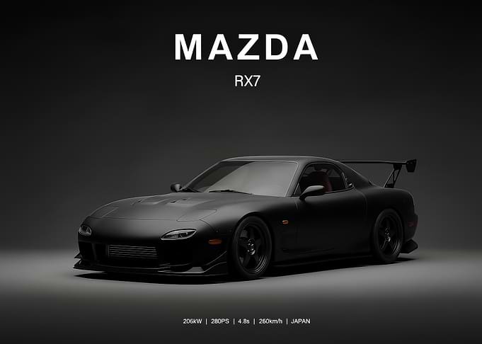 Matte Black Mazda RX7 sport poster