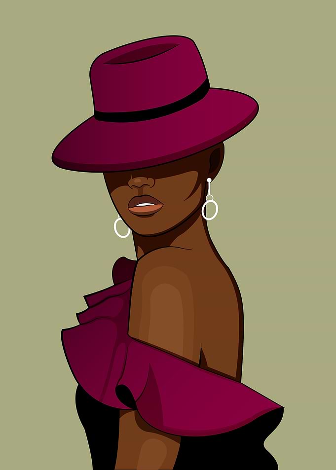 Woman in Fedora and Ruffled Dress