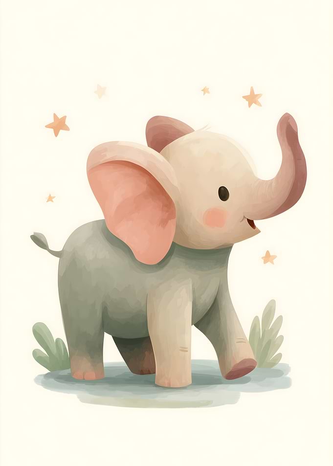 Cute Baby Elephant with Stars