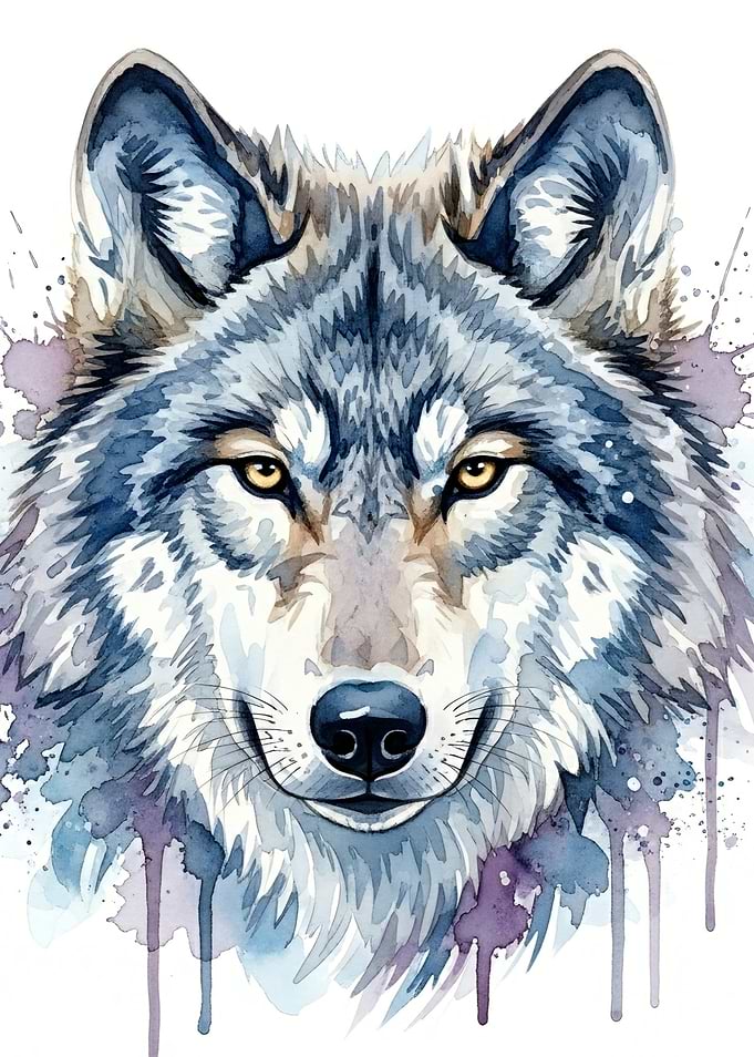 Watercolor Wolf Portrait