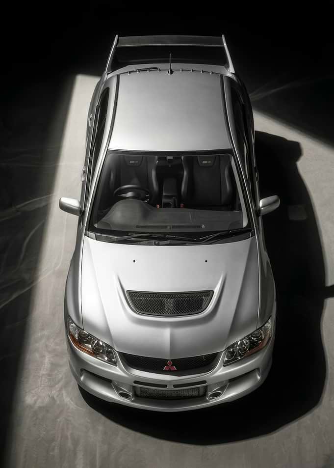 Silver Mitsubishi Lancer Evolution IX top view poster