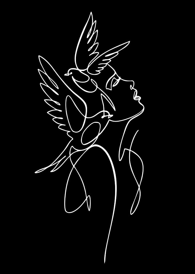 Woman and Birds Line Art