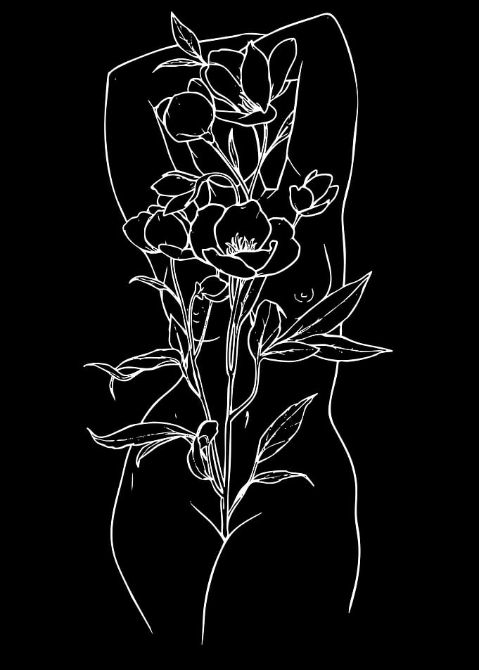 Floral Nude Line Art