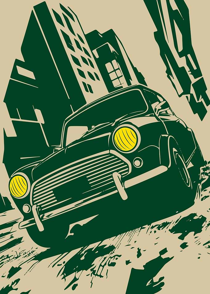 Retro Mini Cooper in a City
