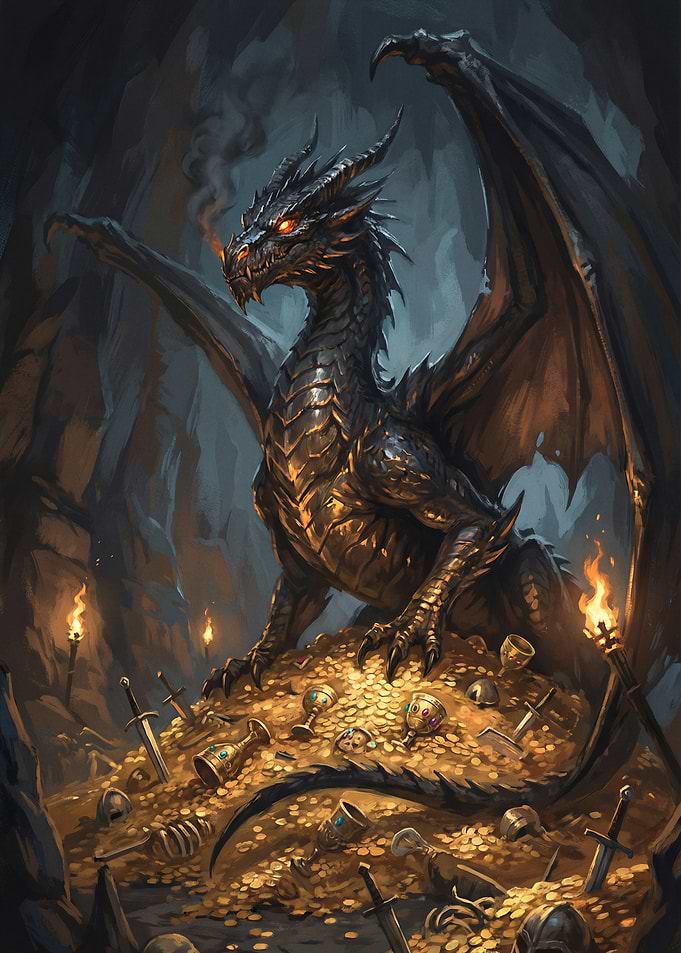 Black Dragon Guarding Treasure