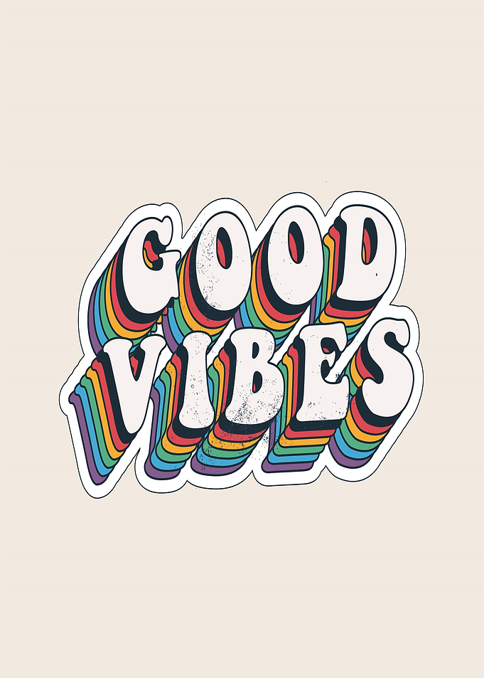 Good Vibes Retro Rainbow Text Art