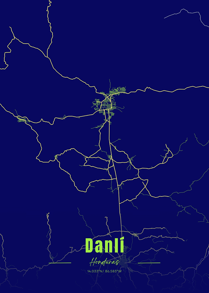 Danli, Honduras Map Art