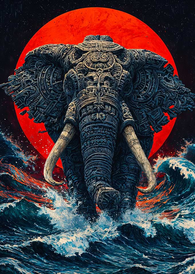 Ancient Totem Elephant Stormy Sea