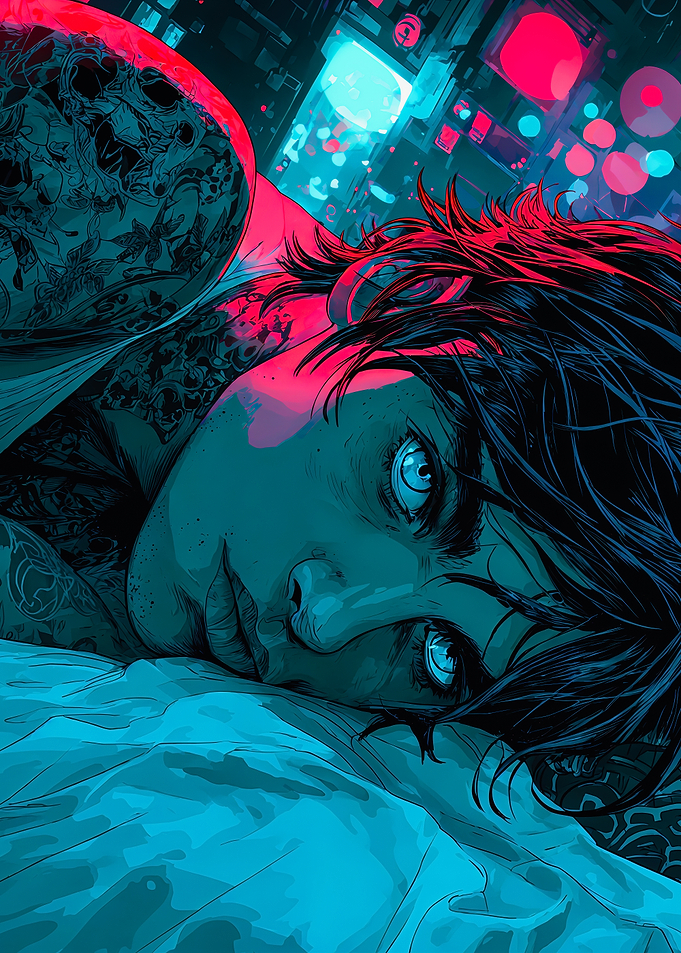Neon Reflection Tattooed Cyberpunk Portrait