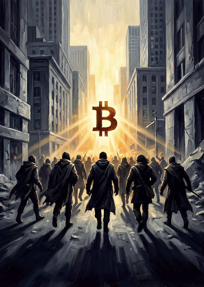 Bitcoin Symbol Over Cityscape