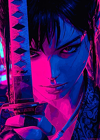 Cyberpunk Samurai Neon Katana Gaze Portrait