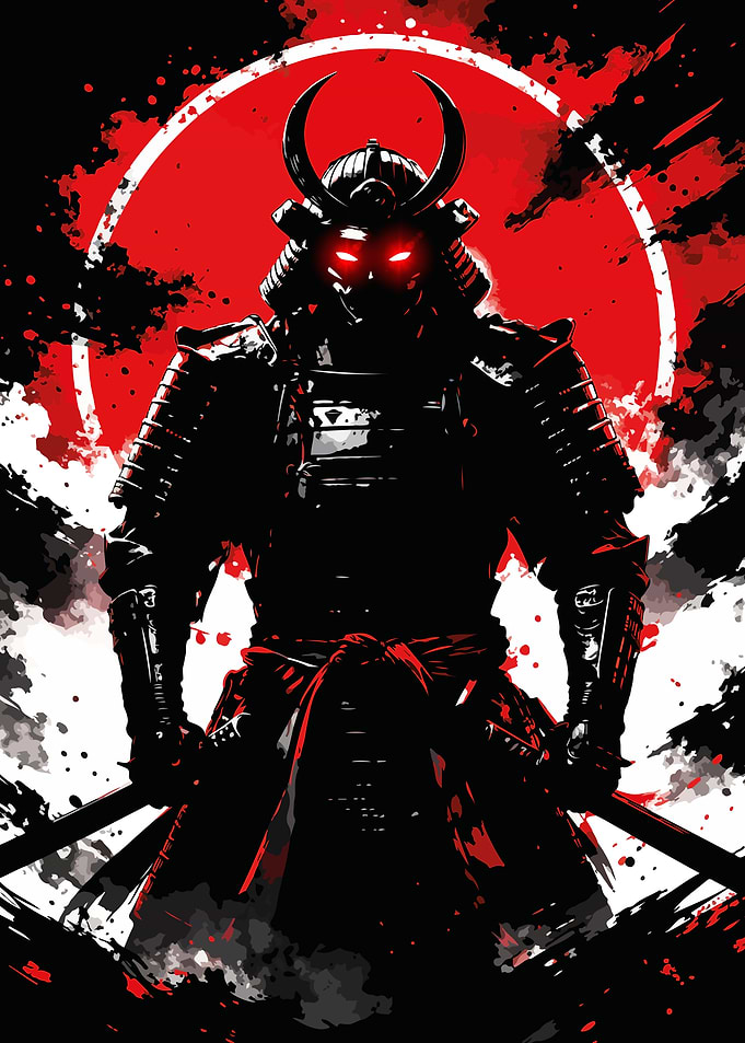 Samurai Warrior with Red Sun Background