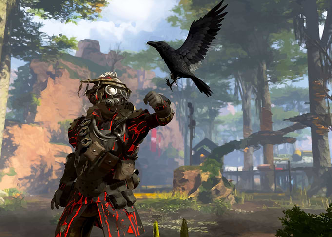 Bloodhound and Raven in Forest